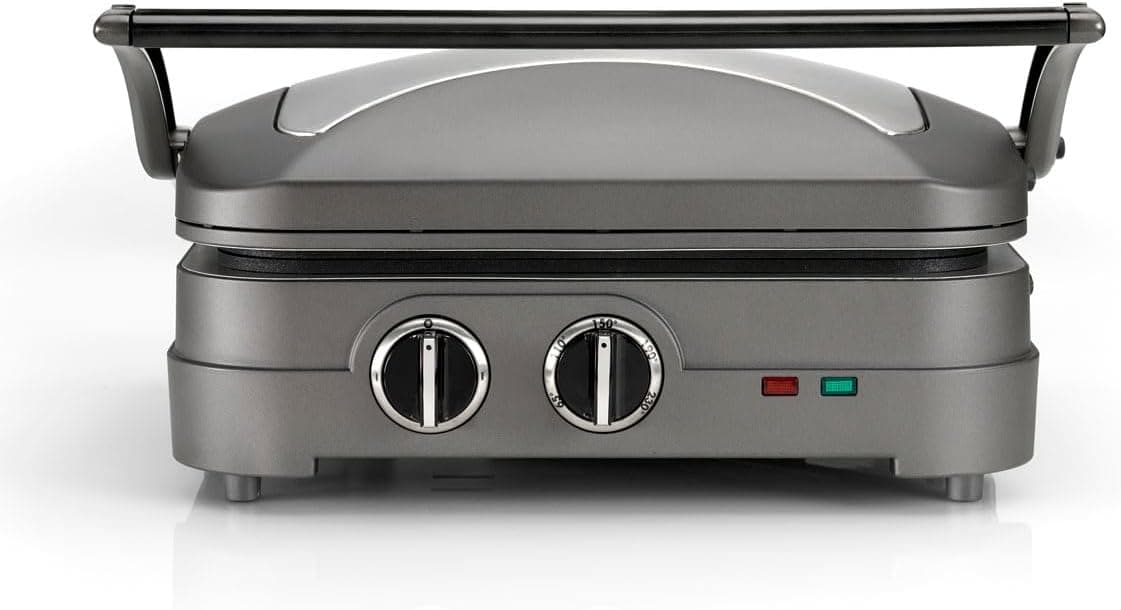 Cuisinart Griddler Elite Torradeira de sanduicheira, panini press, ferro elétrico | Placas antiaderentes removíveis | Apto para máquina de lavar louça | grelha saudável, menos óleo | cinzento
