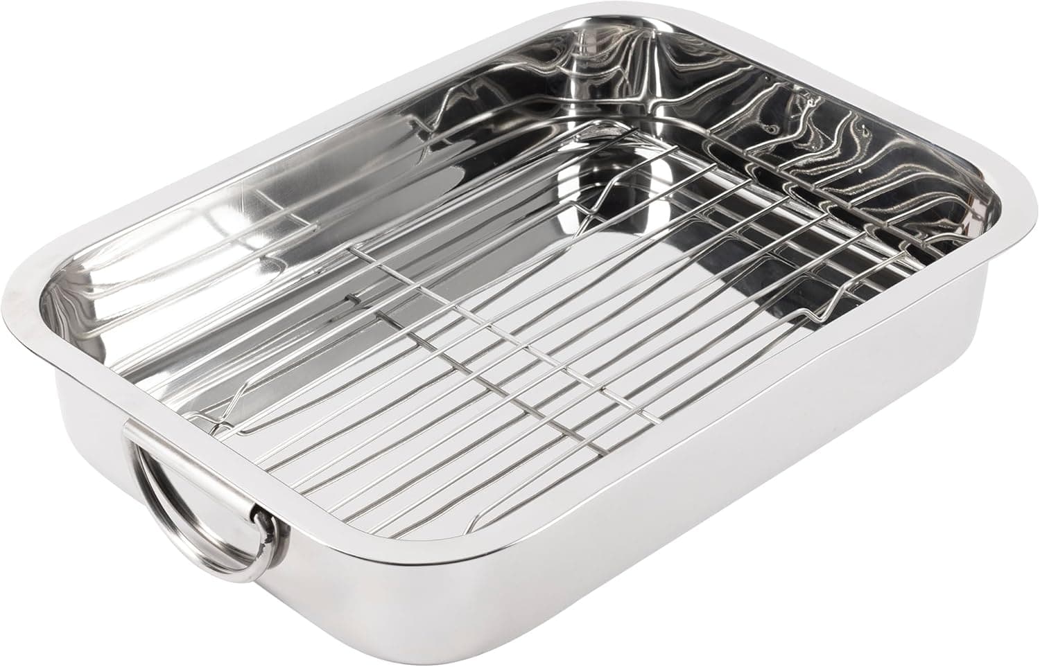 RB RENBERG Bandeja para forno com grelha retangular para forno, fabricada em aço inoxidável, máxima anti-aderência, tamanho 37 x 26,5 x 6,3, ideal para lasanha, pastel, caçarola, tampas