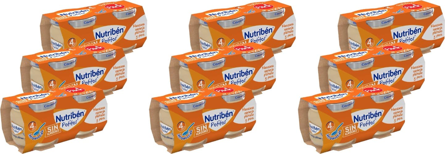 Nutribén Pacote de lanches, introdução à maçã, laranja, banana e pêra, sem amido, a partir dos 4 meses, 120g x 18