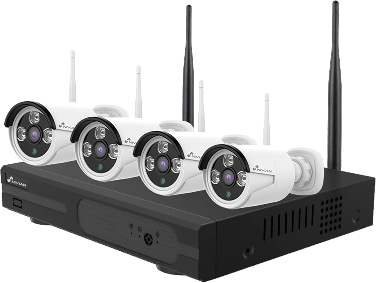 Nivian Kit de câmaras de vigilância WiFi 2K com gravador 4CH e 4 câmaras exteriores impermeáveis IP66, visão noturna, detecção de movimento, fácil instalação sem cabos, notificações na aplicação