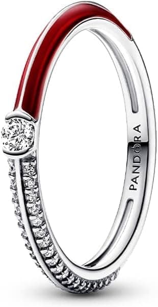 PANDORA ME Anel de prata de lei com crimpagem pavé e vermelho, com zircónia cúbica transparente e esmalte vermelho