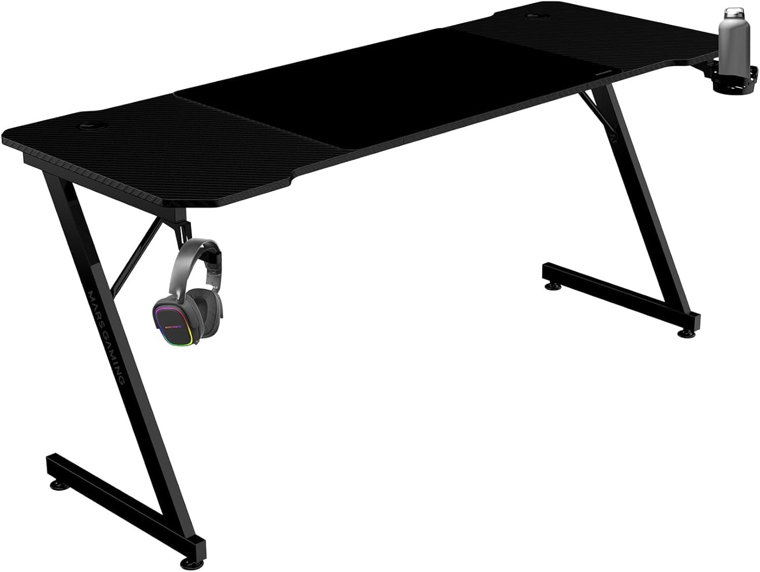 Mars Gaming MGDX160 | Secretária gaming ergonómica com superfície em fibra de carbono e suporte para auscultadores, 160 x 60 cm
