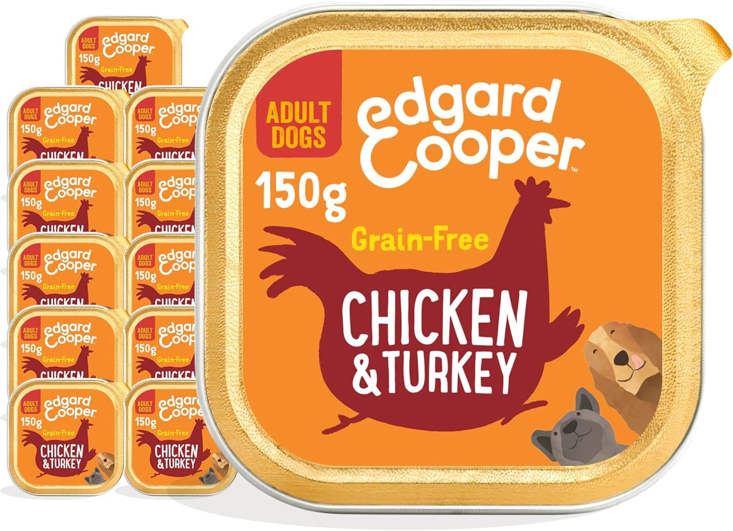 Edgard & Cooper Comida húmida para cães adultos pato natural sem cereais barrinhas 150 g x 11