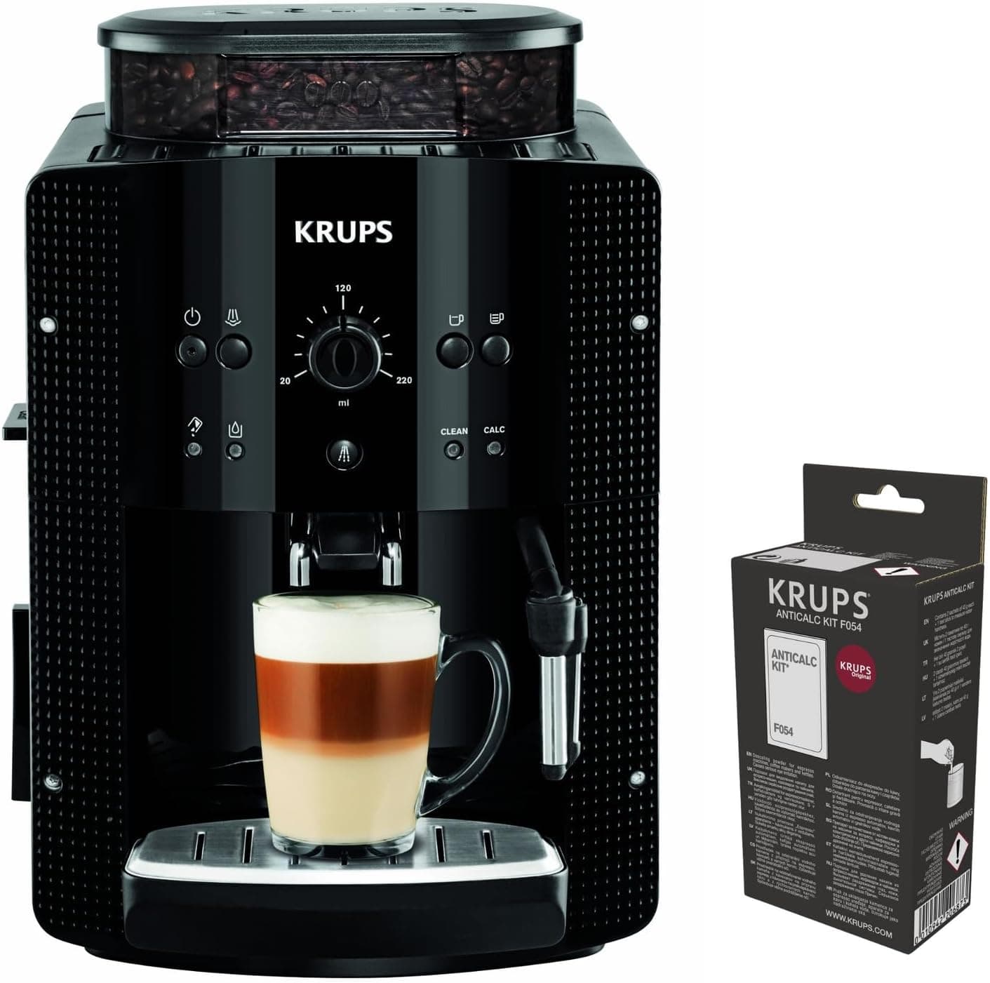 Krups Essential mecânica preta kit descalcificação, máquina de café super automática, mecânica, espumador de leite, EA8108OM
