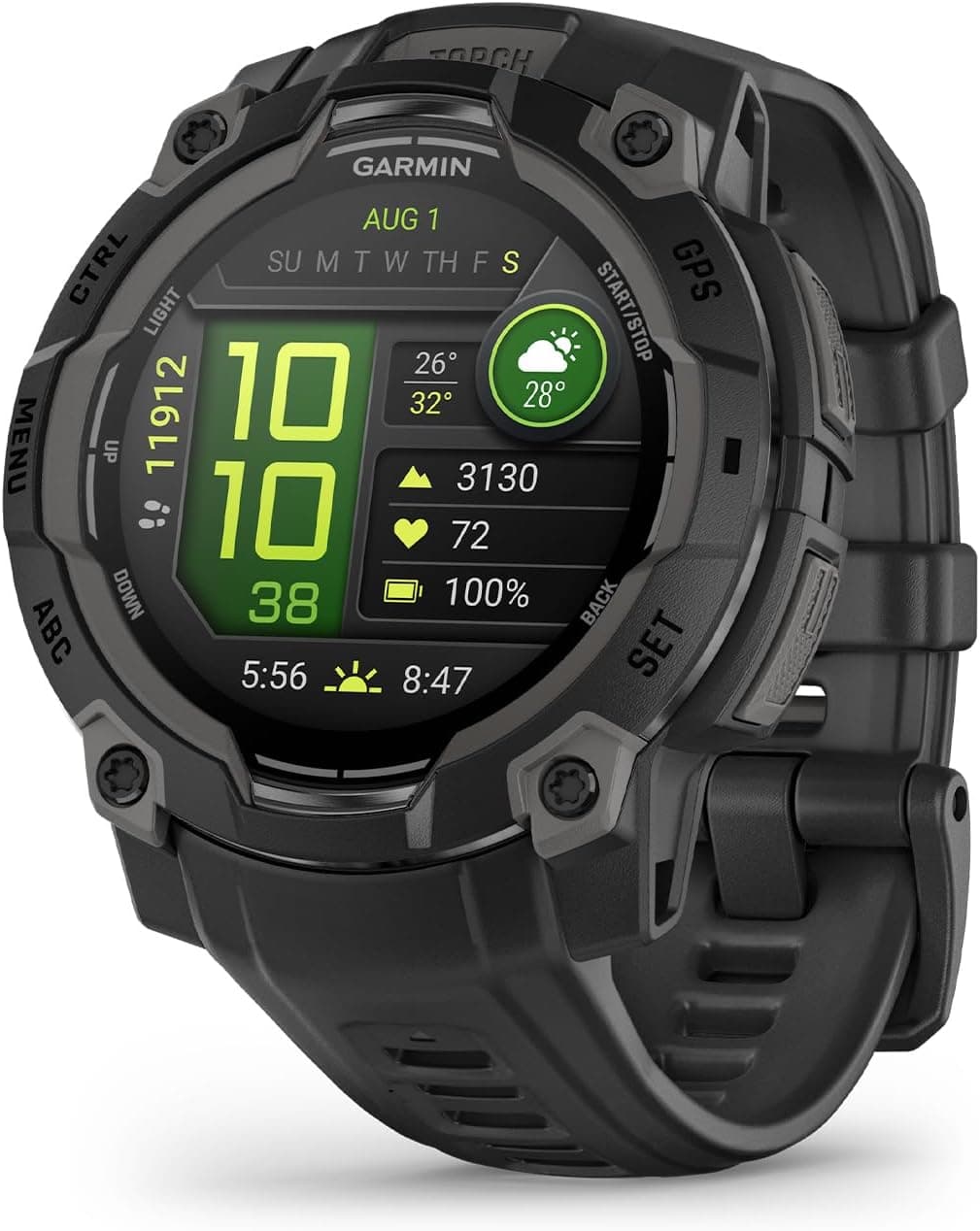 Garmin Instinct 3, Relógio inteligente com GPS, ecrã AMOLED de 45 mm, resistente à água, aplicações desportivas integradas, monitorização da saúde, lanterna LED, até 18 dias autonomia, preto