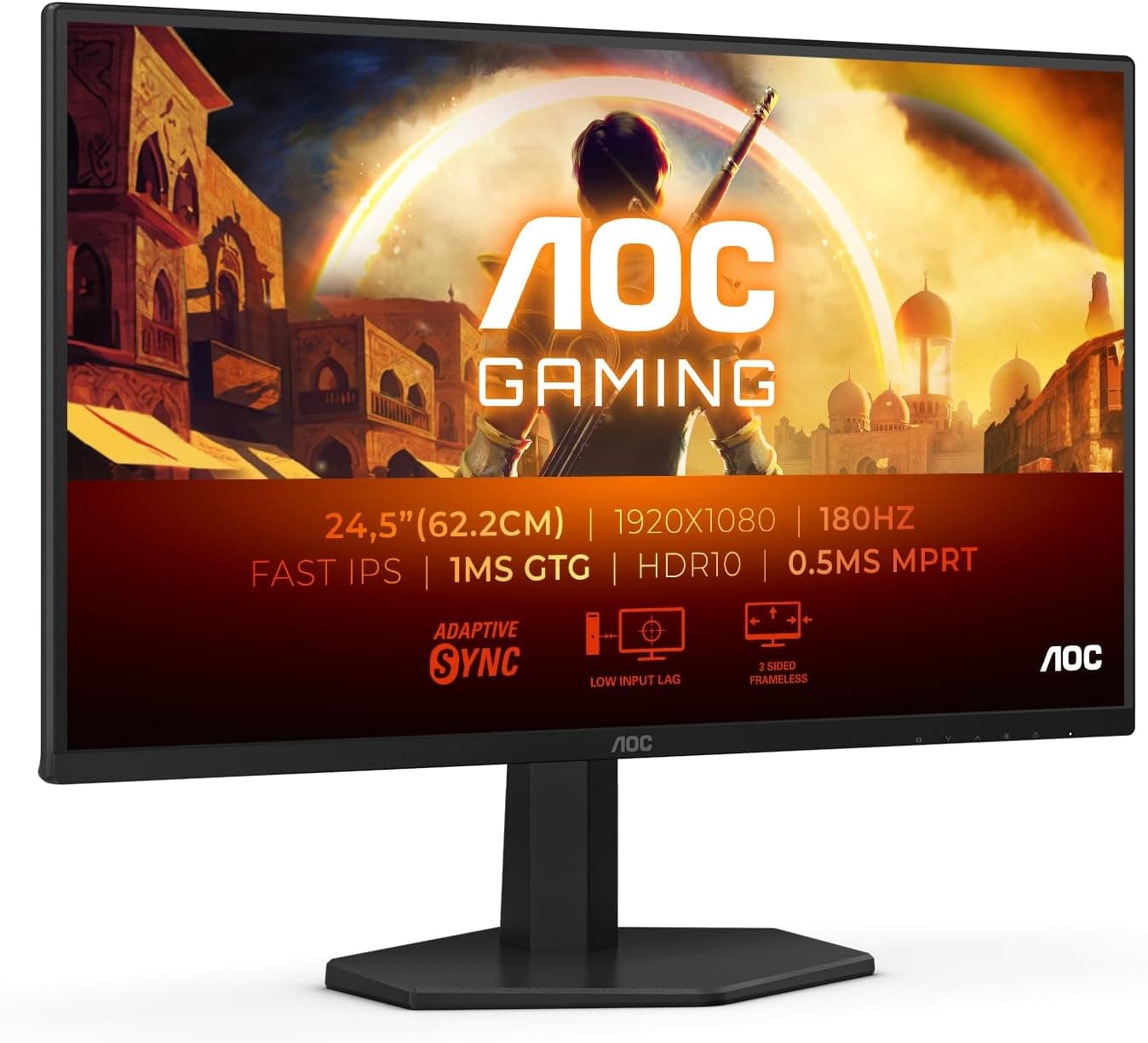 AOC Gaming 25G42E Monitor Full HD de 25 polegadas, 180 Hz, 1 ms, FreeSync Prem, Comp. G-Sync, HDR10 (1920x1080, 1x HDMI 2.0, 1x DisplayPort 1.4) preto cinzento