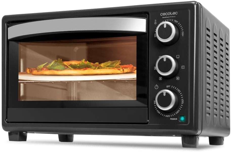 Cecotec Forno de mesa Bake &Toast 2600 Black 4 pizza, 26 l, 1500 W, inclui pedra pietra pizza para resultados como forno tradicional de pedra, 6 funções diferentes, bandeja de recolha.