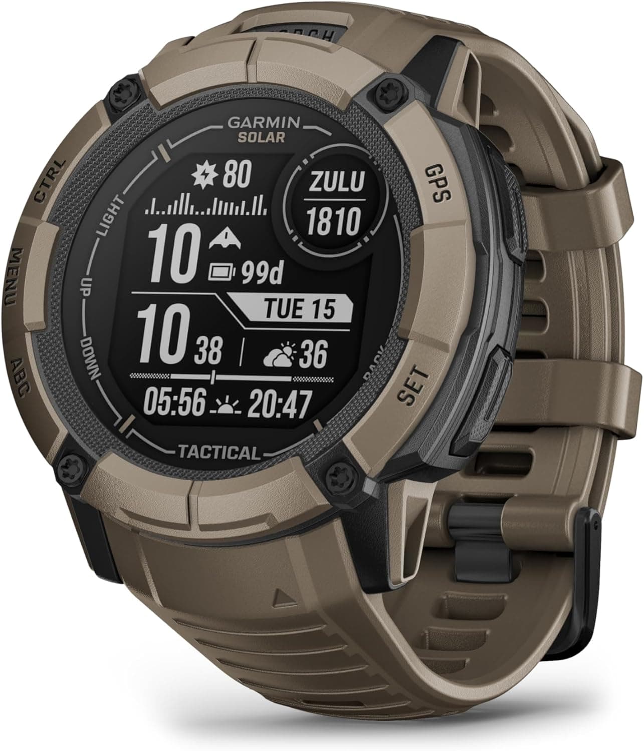 Garmin Instinct 2X Solar tátical, relógio inteligente com GPS resistente à água, carregamento solar, funções táticas e desportivas, pulso oximetria, notificações do smartphone, castanho