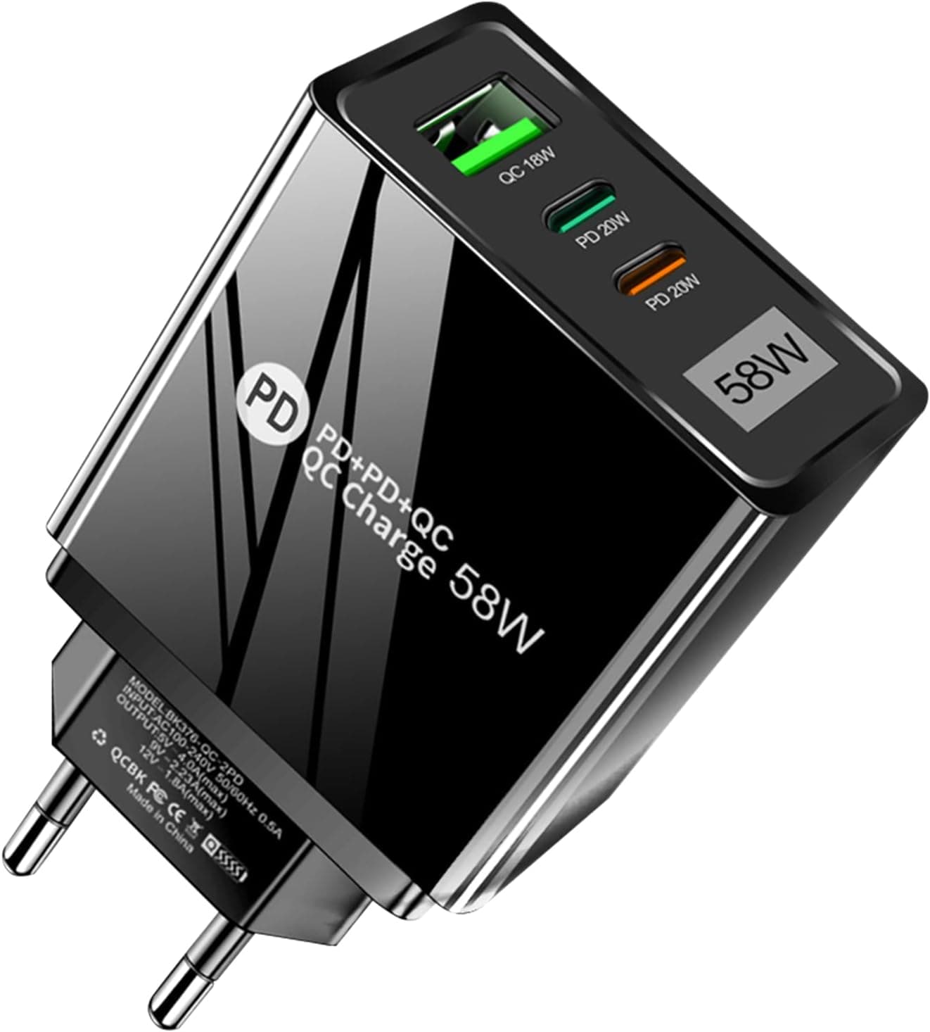HORJOR Carregador rápido USB C 58 W 3 portas, carregador USB múltiplo universal com PD e QC, tomada USB C adaptador de energia para iPhone, Samsung, iPad, Huawei, Xiaomi, Redmi, Google Pixel