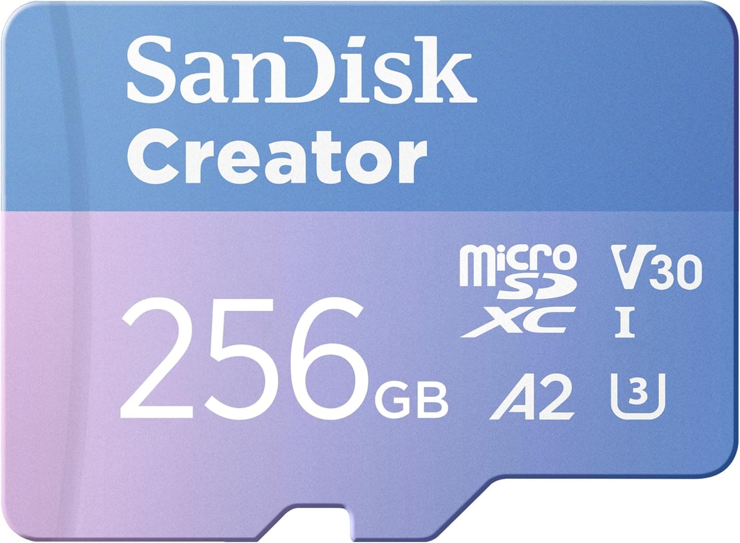 SanDisk Creator cartão microSDXC UHS-I de 256 GB com adaptador (para smartphone, câmaras e drones, 4K, 5,3 K, A2, C10, V30, U3, velocidades até 190 MB/s, 3 meses para Adobe Lightroom incluída)