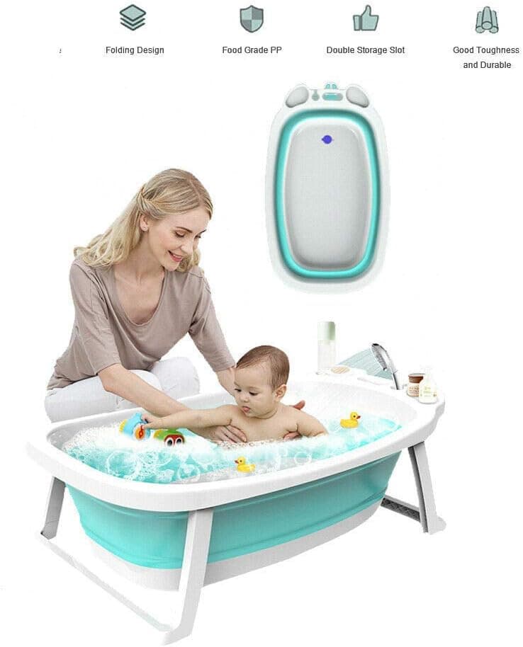 Babify - Lagoon Banheira dobrável de bebé com almofada, dobrável compacto, almofada redutora incluída, verde