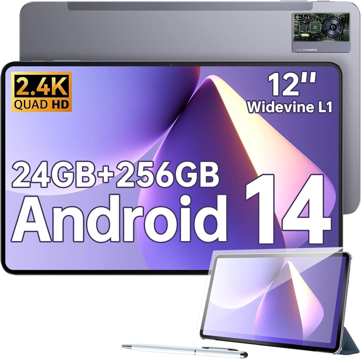 OUKITEL OT5S Tablet de 12 polegadas 2,4 K IPS Tablet Android 14 tablet com laptop 24 GB + 256 GB (TF 2TB) Gaming tablet com capa 8250 mAh 16 MP 4 colunas Widevine L1 Dual SIM 4G | Face ID | GPS OT|