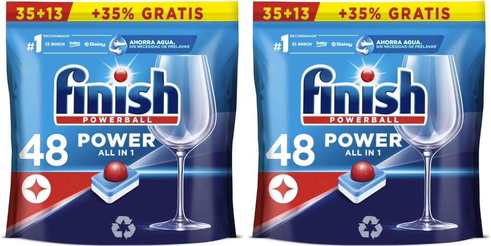 Finish Powerball Pastilhas para máquina de lavar louça, 48 pastilhas x 2