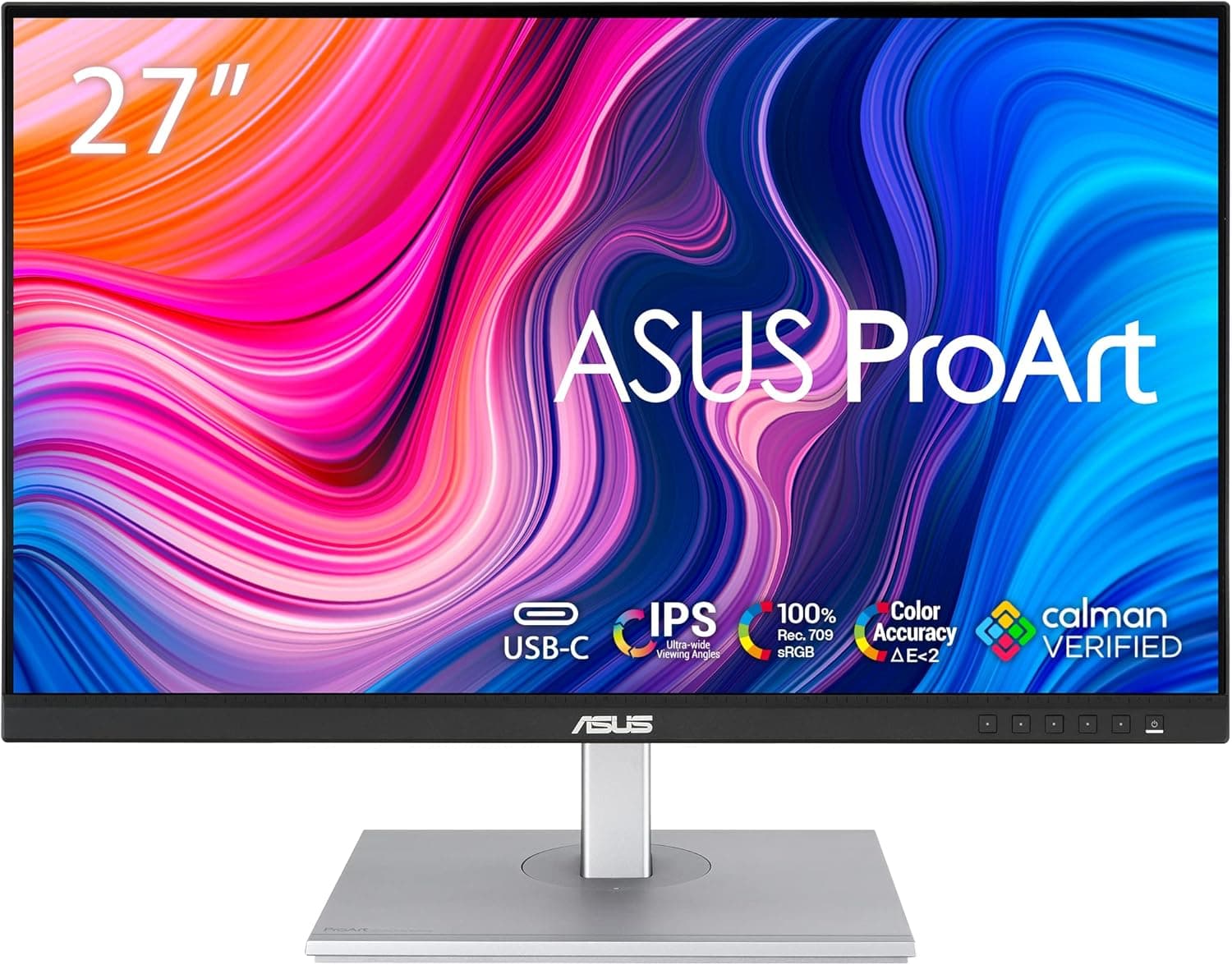 ASUS ProArt PA278CV Monitor profissional de 27" WQHD (2560x1440, IPS, 100% sRGB, 100% Rec.709, calman, ProArt Preset, ProArt Palette, suporte ergonómico) prateado