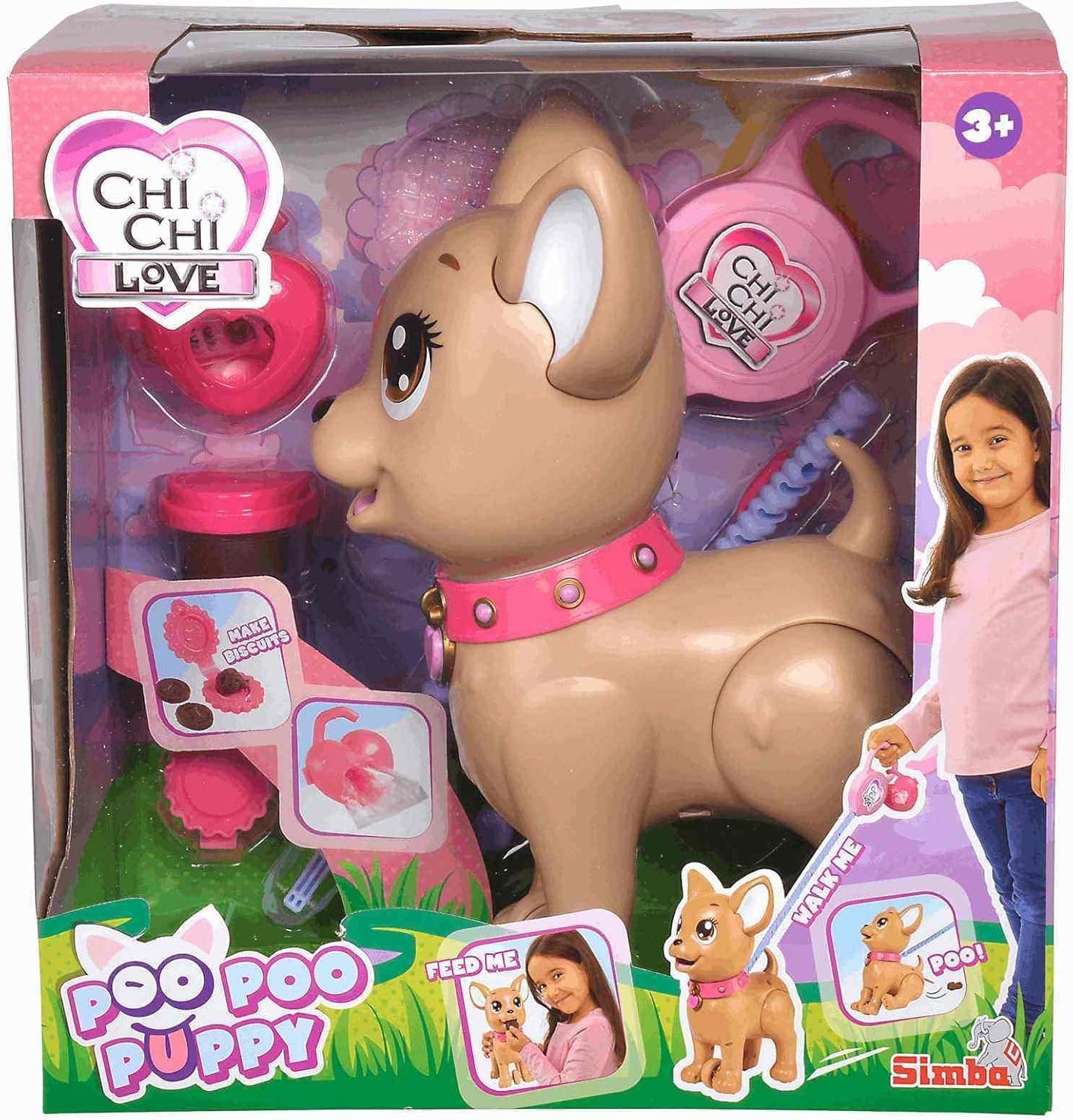 Simba Chi Chi Love Paseo Poo Poo Puppy | Cachorro de brinquedo com coleira plastilina e acessórios 30 cm para crianças a partir dos 3 anos
