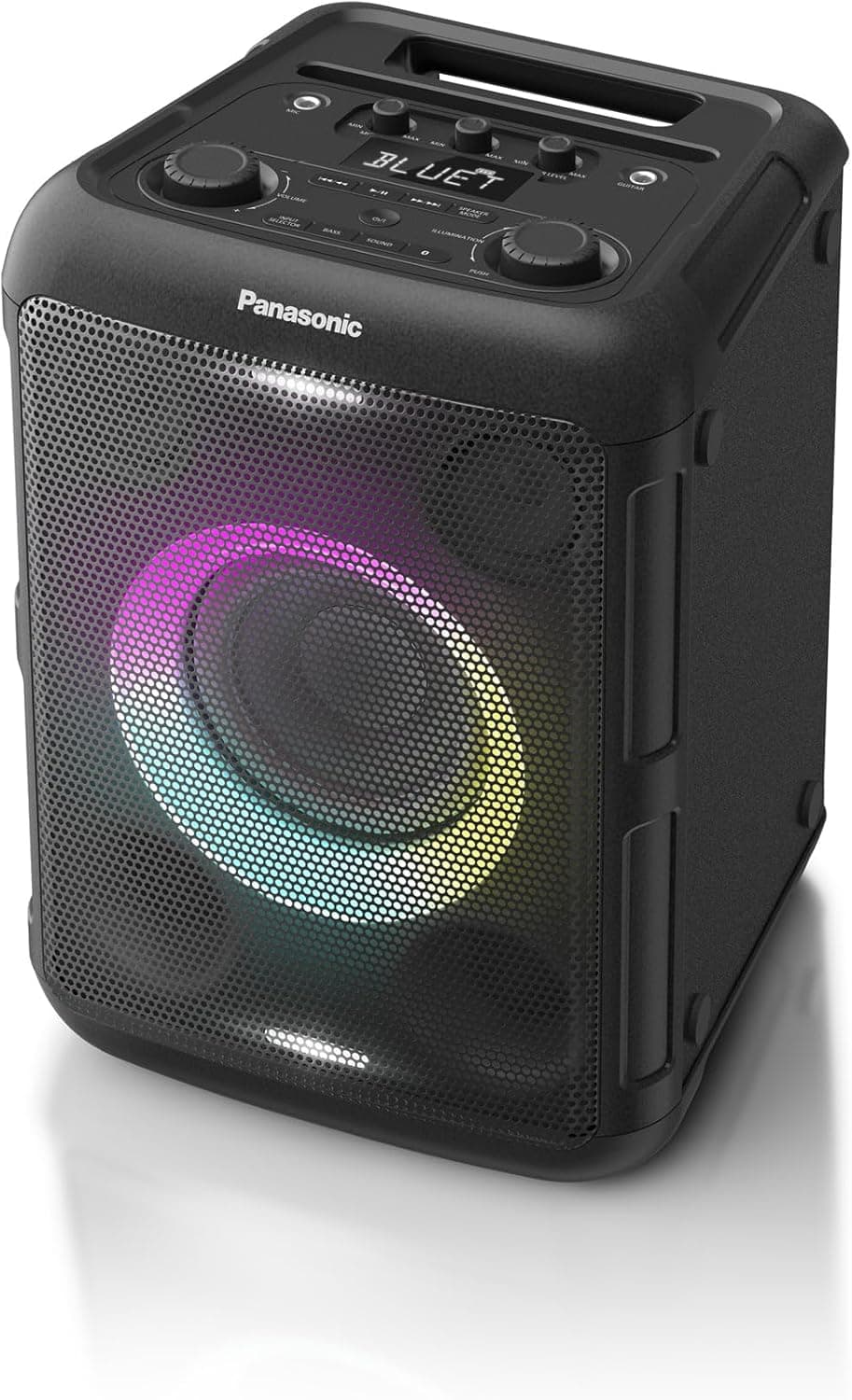 Panasonic SC-BMAX5E-K Altifalante portátil para festas com Bluetooth, luzes integradas, 75 W, USB, entrada ótica para TV, entradas de guitarra e microfone para karaoke