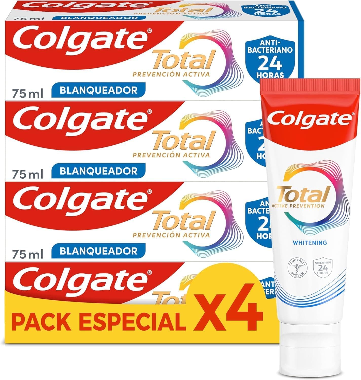 COLGATE Total branqueador pasta de dentes branqueadora, 4 unidades x 75 ml