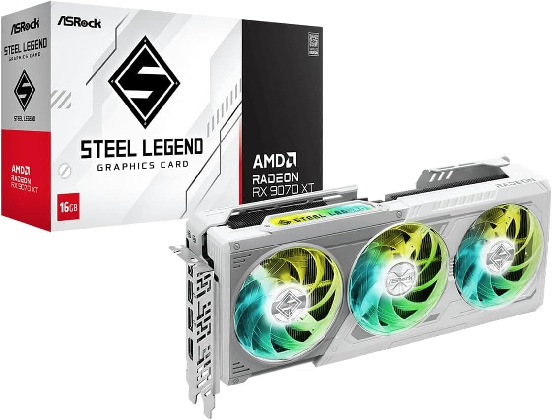 ASRock RX 9070 XT Steel Legend | gráfica 16 GB GDDR6, RDNA 4, triple ventilador | HDMI 2.1 + DP, PCIe 5.0 – branca