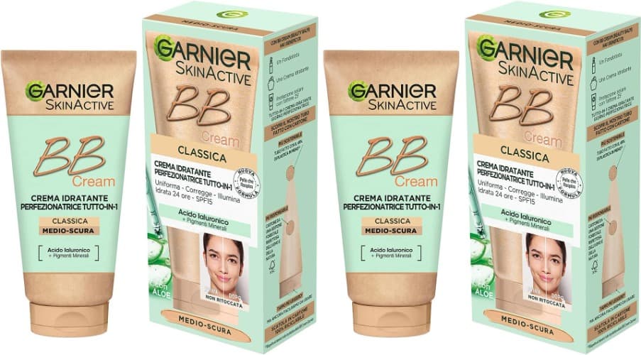 Garnier BB Cream Classic SkinActive, para pele uniforme e hidratada, aspeto natural, enriquecido com ácido hialurónico e aloé vera e pigmentos minerais, SPF 15, tom médio escuro
