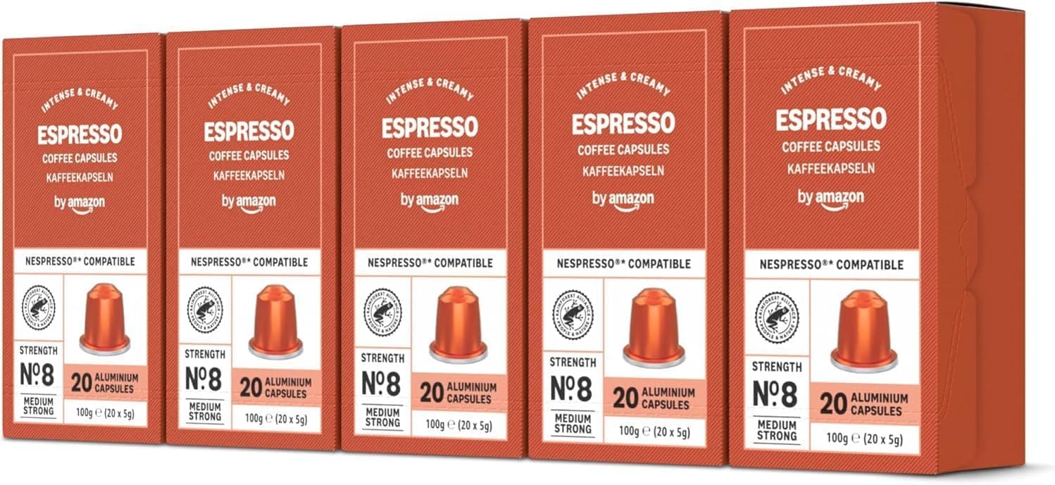 by Amazon - Cápsulas de café expresso, torrada clara, compatíveis com Nespresso, 100 cápsulas