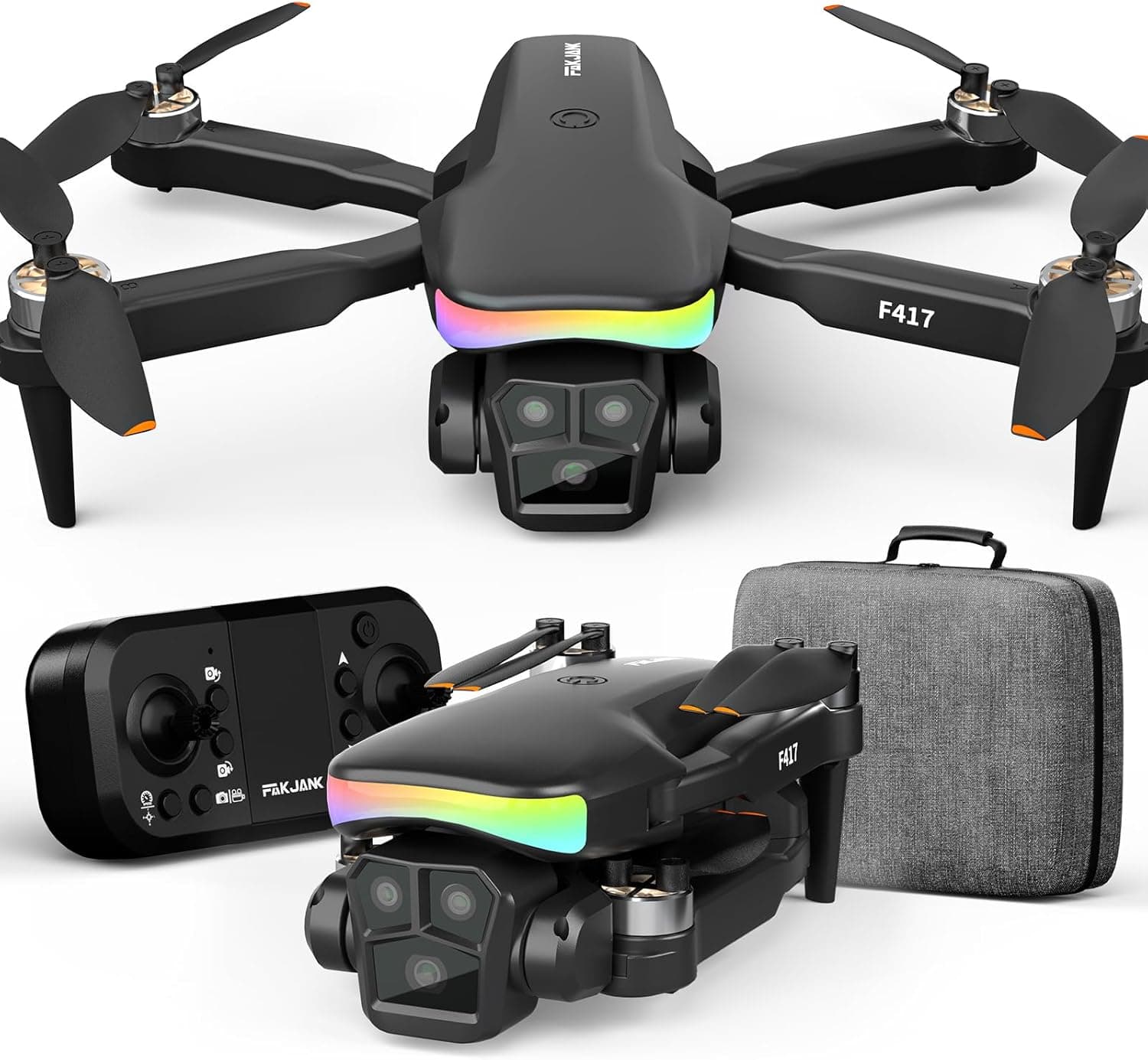 Drone com câmara para crianças, LED de sete cores, drones com 90° elétrica Ajust 1080P, vídeo ao vivo FPV drone com retenção de altura para adulto, mini drones com 3D Flips, bateria modular, malas