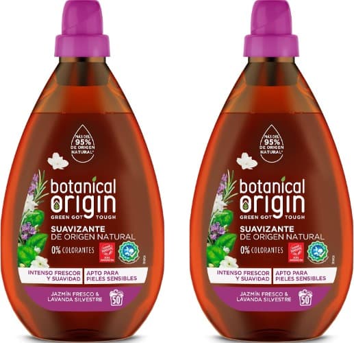 Botanical Origin Lavanda e Jasmim | Amaciador ecológico com fragrância duradoura para peles sensíveis, 900 ml x 2