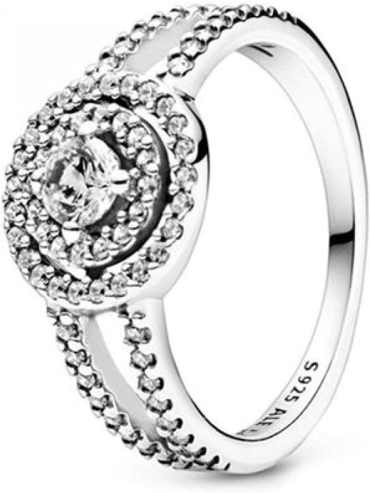 PANDORA Timeless anel cintilante com design de halo duplo de prata de lei com zircões cúbicas transparentes