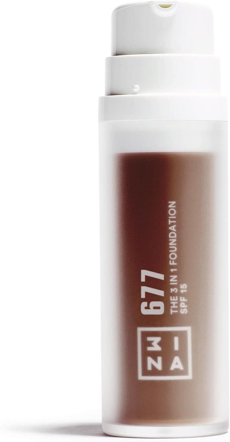 3INA MAKEUP - The 3 in 1 Foundation 677 - Base de maquilhagem castanho escuro com subtom neutro - base 3 em 1 com primeiro e corrector - base de maquilhagem com SPF 15 e vitamina C - Vegan - Cruelty