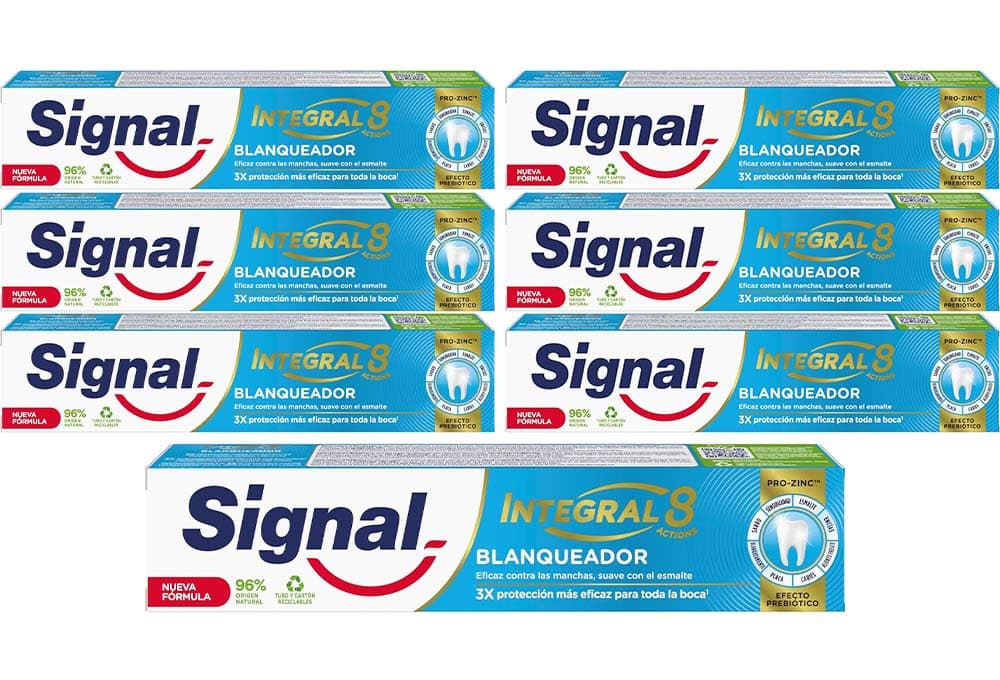 Signal Pasta de dentes integral 8 branqueador com ingredientes de origem natural, 75 ml x 7