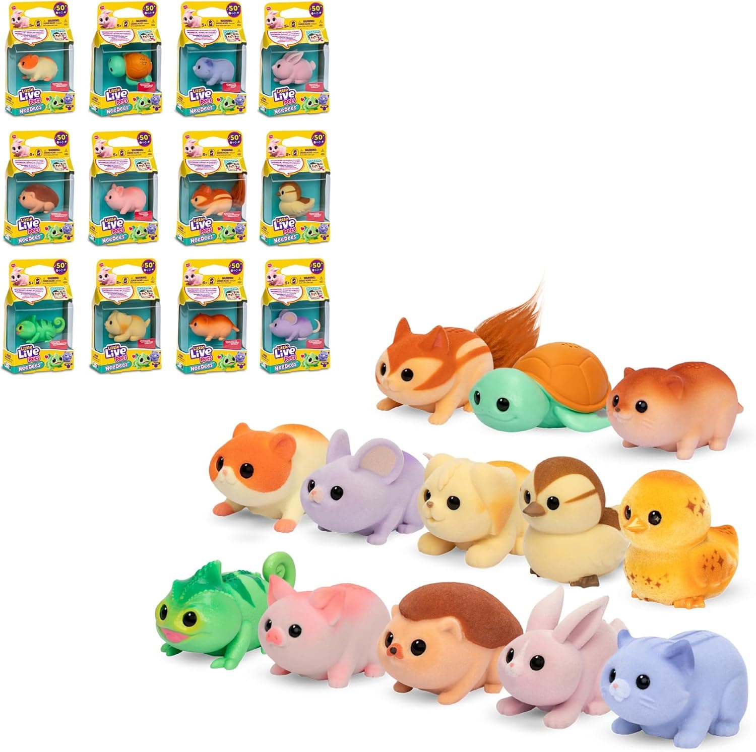 Little Live Pets NeeDees | Animal de companhia interativo com olhos piscantes e 50 sons, textura suave para prender em roupa ou mochila, sortido