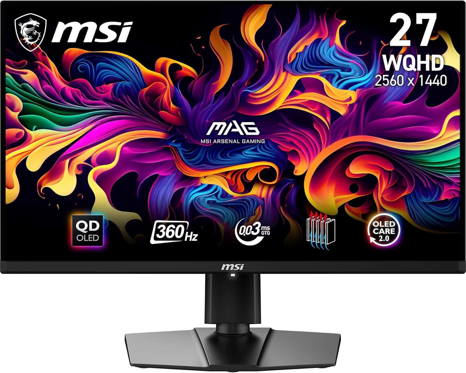 MSI mag 271QPX QD-OLED 26.5 Inch WQHD Monitor Gaming, 2560 x 1440 Quantum Dot OLED Panel, 360Hz / 0.03ms, 99.1% DCI-P3, ΔE≤2, DisplayHDR True Black 400, DP 1.4a, HDMI 2.1, USB Type-C OLED WQHD | Flat 27" Black 360 Hz