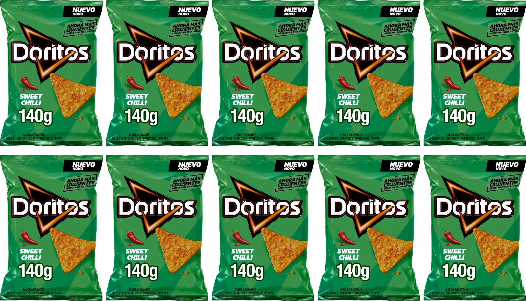 Doritos Chilli | Batatas fritas de milho sabor chili picante, 140 g x10