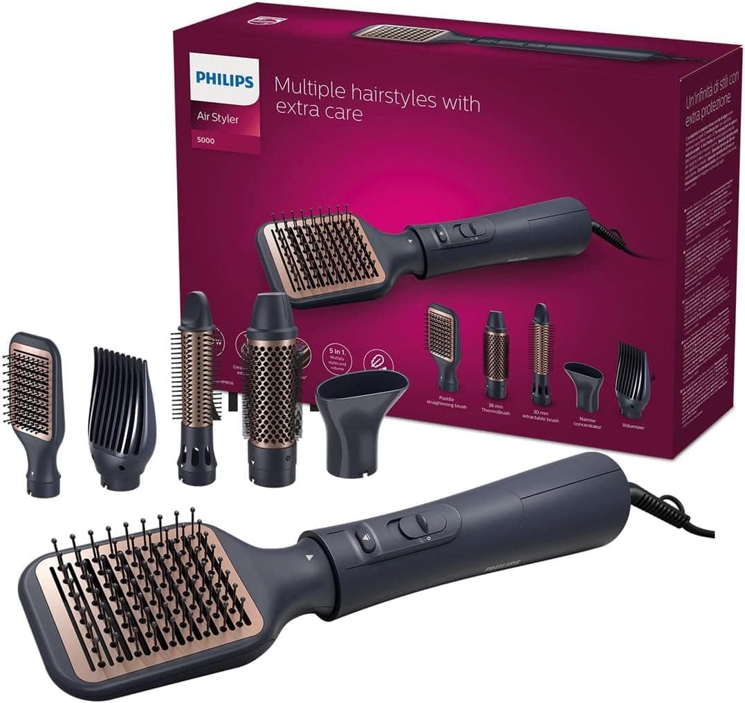 Philips Escova de moldagem série 5000, 5 acessórios para lisar, adicionar volume ou criar ondas, iónico, BHA530/00, preto