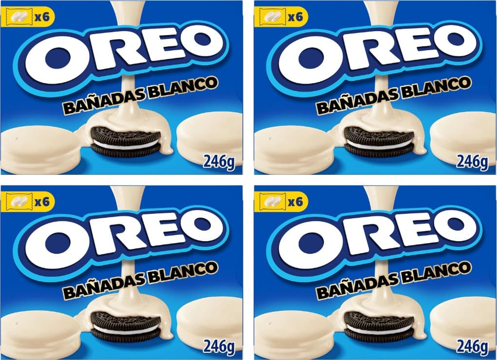 Oreo Banhadas bolachas de cacau recheadas com creme sabor baunilha e coberturas de chocolate branco, 246 g x 4