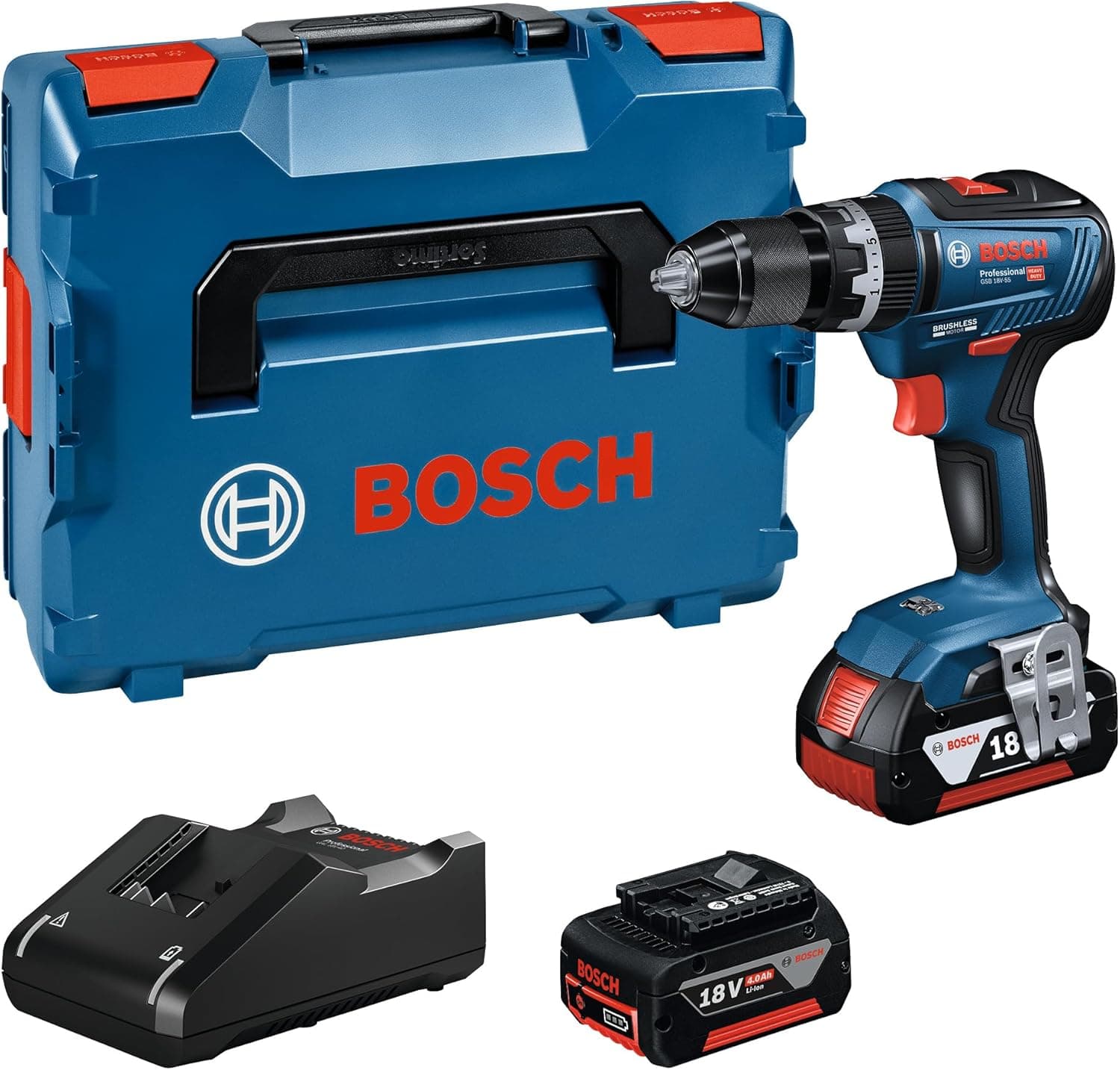 Bosch Professional 18V System GSB 18V-55 Broca de percussão a bateria (Brushless, 55 Nm, 2 baterias x 4,0 Ah, em L-BOXX)
