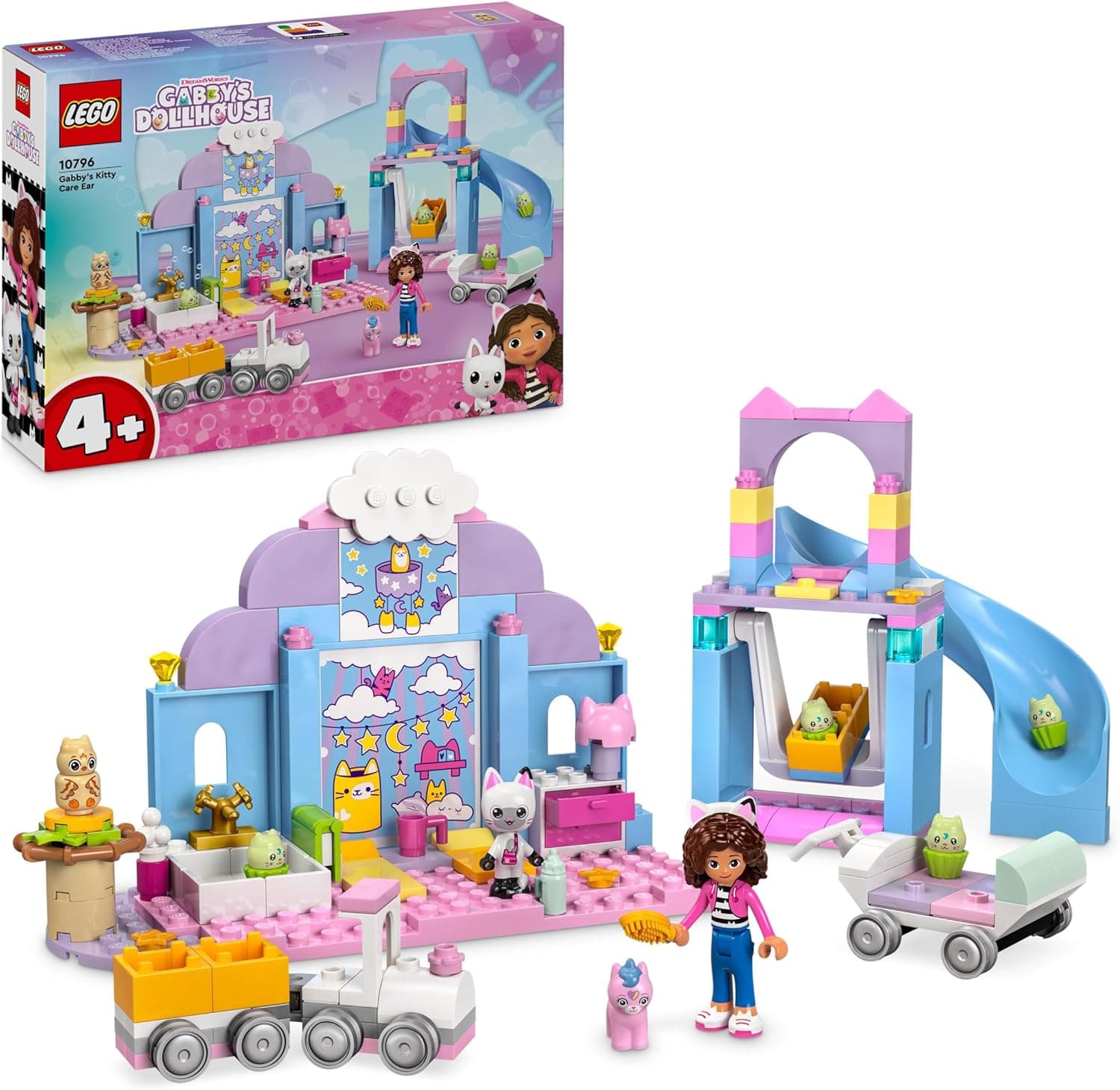 Lego Casa de bonecas de Gabby sala para festas de Gabby, jogo infantil com autocarro e teclado de brinquedo, microfone e figuras de animais, presente de reis para meninas e meninos de 4 anos ou mais