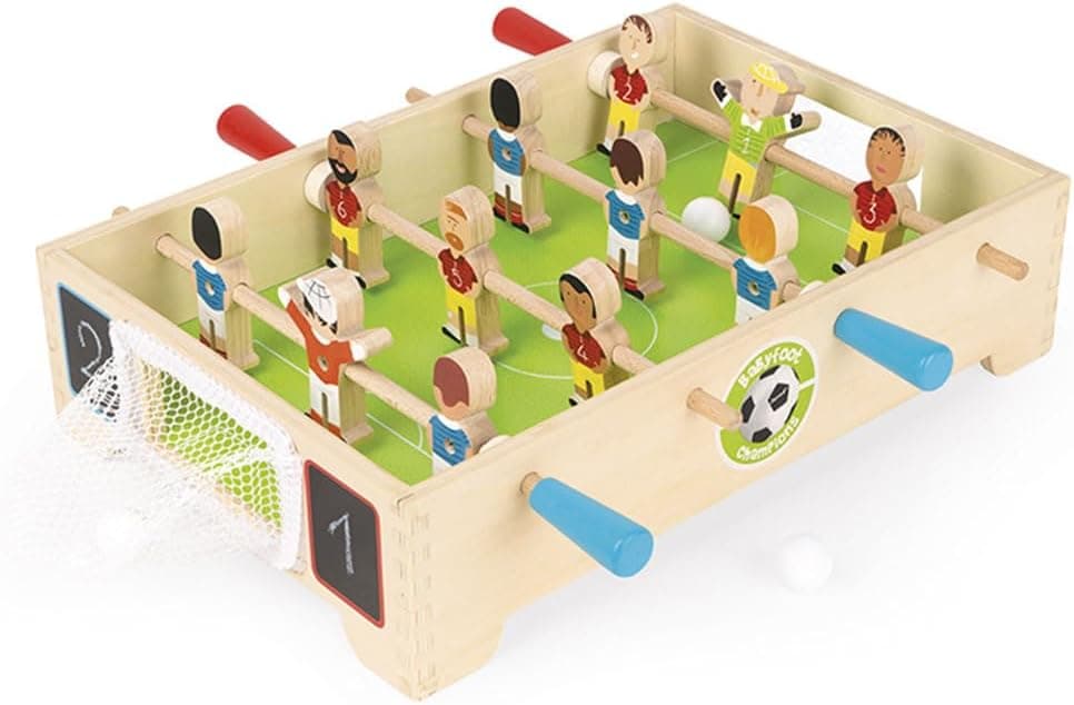 Janod Mini Futbolín de Mesa Champions | Futebol de mesa em madeira para crianças a partir dos 3 anos
