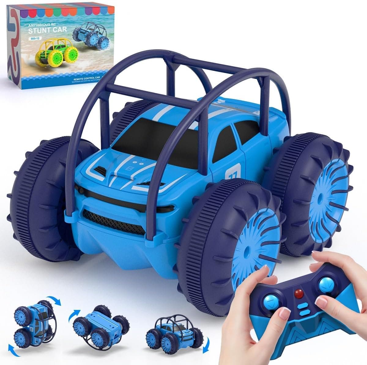 ifollower Carro telecomandado anfíbio com luz LED, 4 WD, rádio controlo, rotação 360°