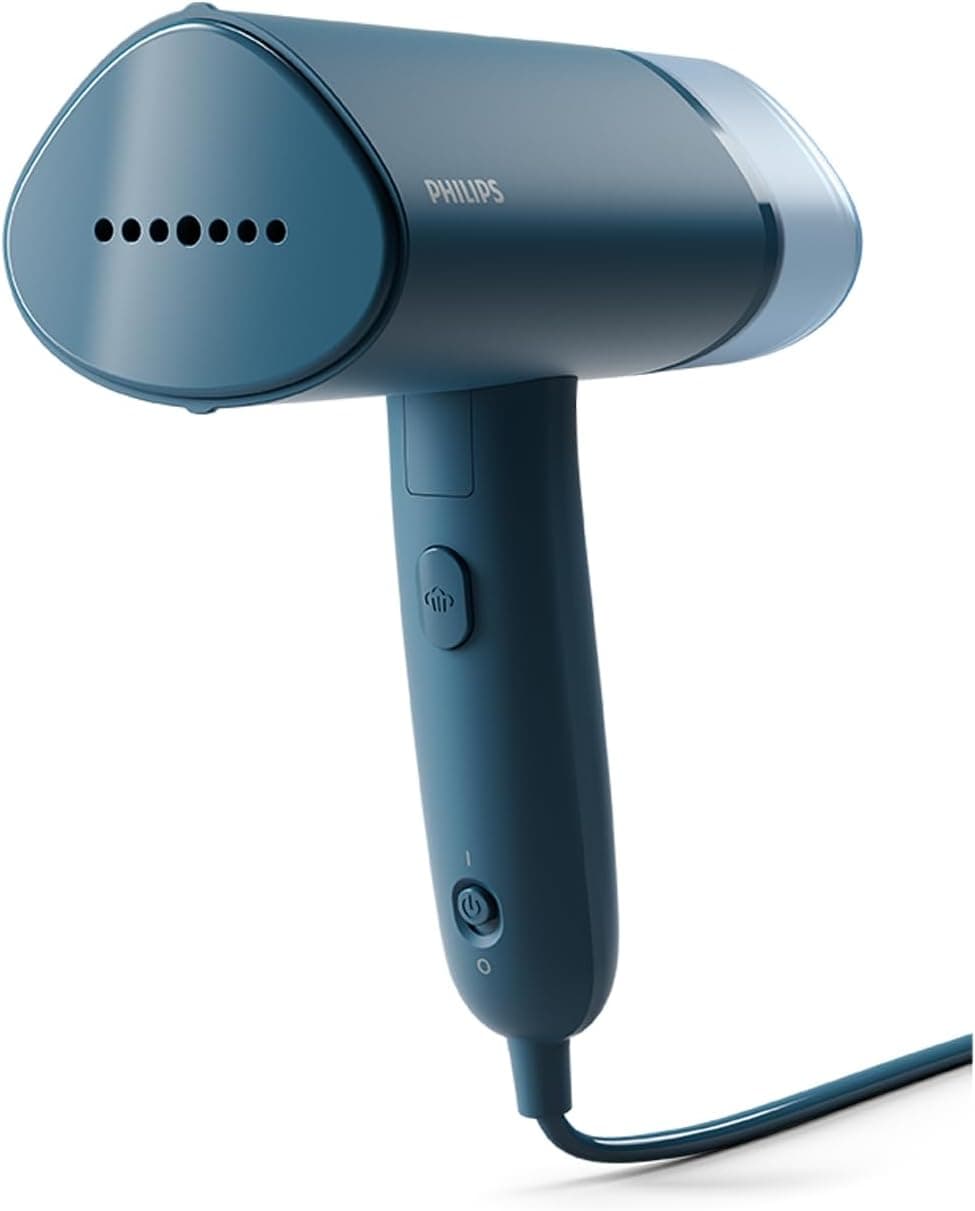 Philips Série 3000 Ferro vertical para vapor, 1000 W, 20 g/min de vapor, reservatório de água de 100 ml removível, placa de plástico, design compacto e dobrável ideal para viajar, azul (STH3000/20)