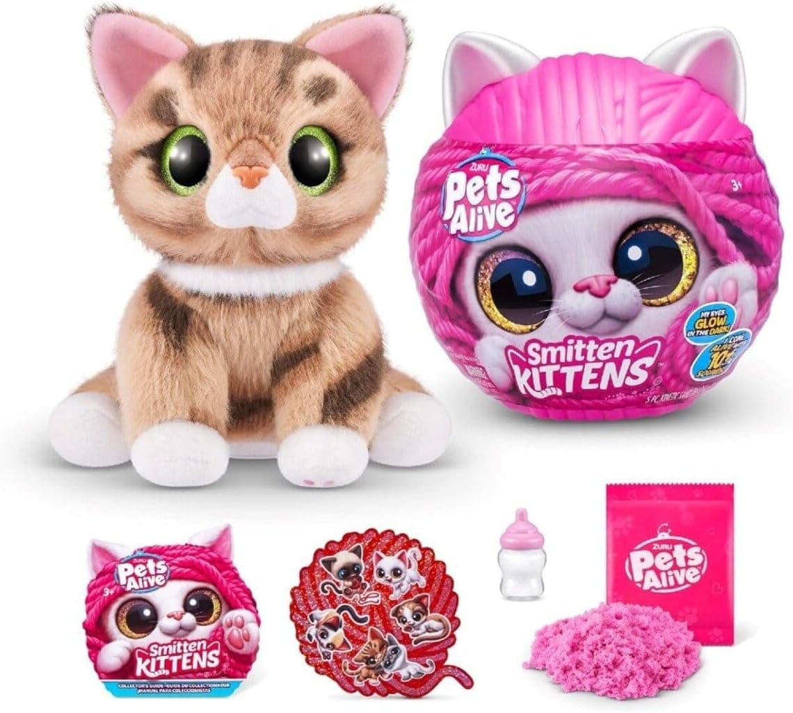 Pets Alive Smitten Kittens Surprise (Tabby Cat Ginger) por ZURU Nurture Play - brinquedo suave para desembalar, adota 10 sons interativos