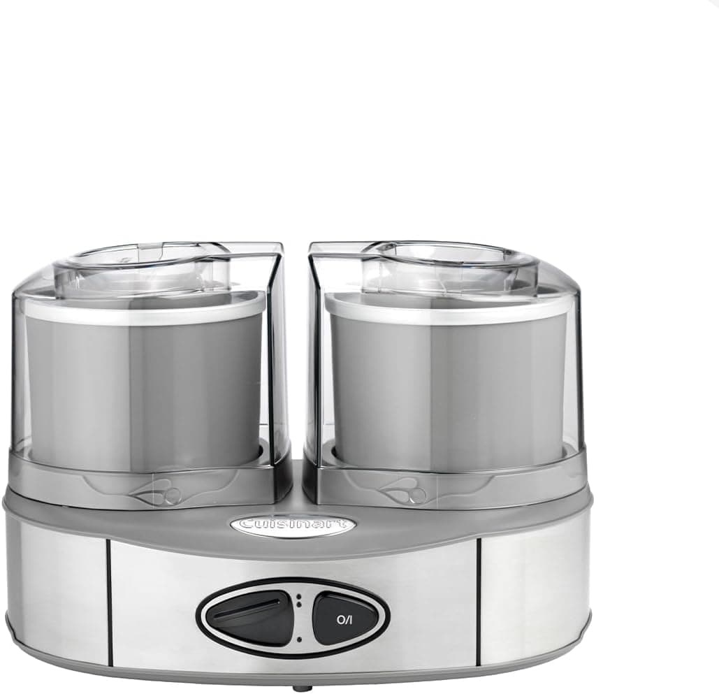 Cuisinart Frigorífico Duo | Bata 2 sabores de cada vez | 2 x 1 l Máquina de fazer gelados e gelatos caseiros, máquina de fazer sorvetes, iogurte gelado, máquina de fazer gelados de 1 l