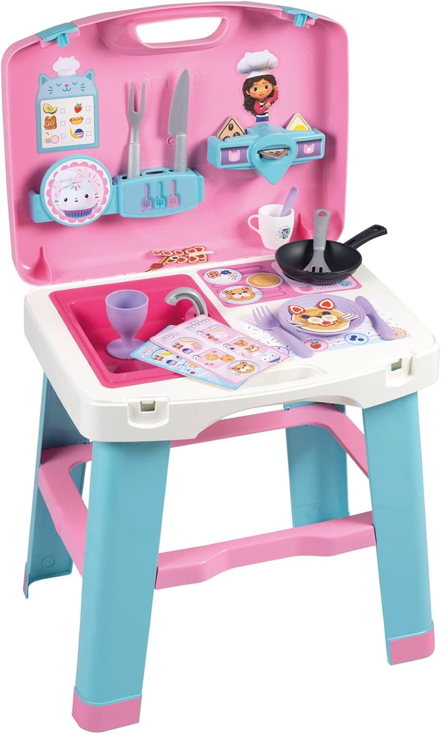 Smoby - Casa de bonecas de Gabby - Cozinha portátil com mala de transporte e acessórios para patir 3 anos (7600311908)