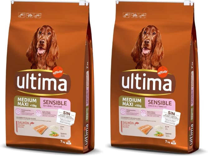 Ultima Medium-Maxi Bem-estar digestivo salmão, comida seca para cães, 7 kg