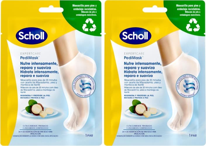Dr. Scholl's PediMask | Meias máscara para pés com óleo de macadâmia, ureia e karité para hidratação profunda, 1 par
