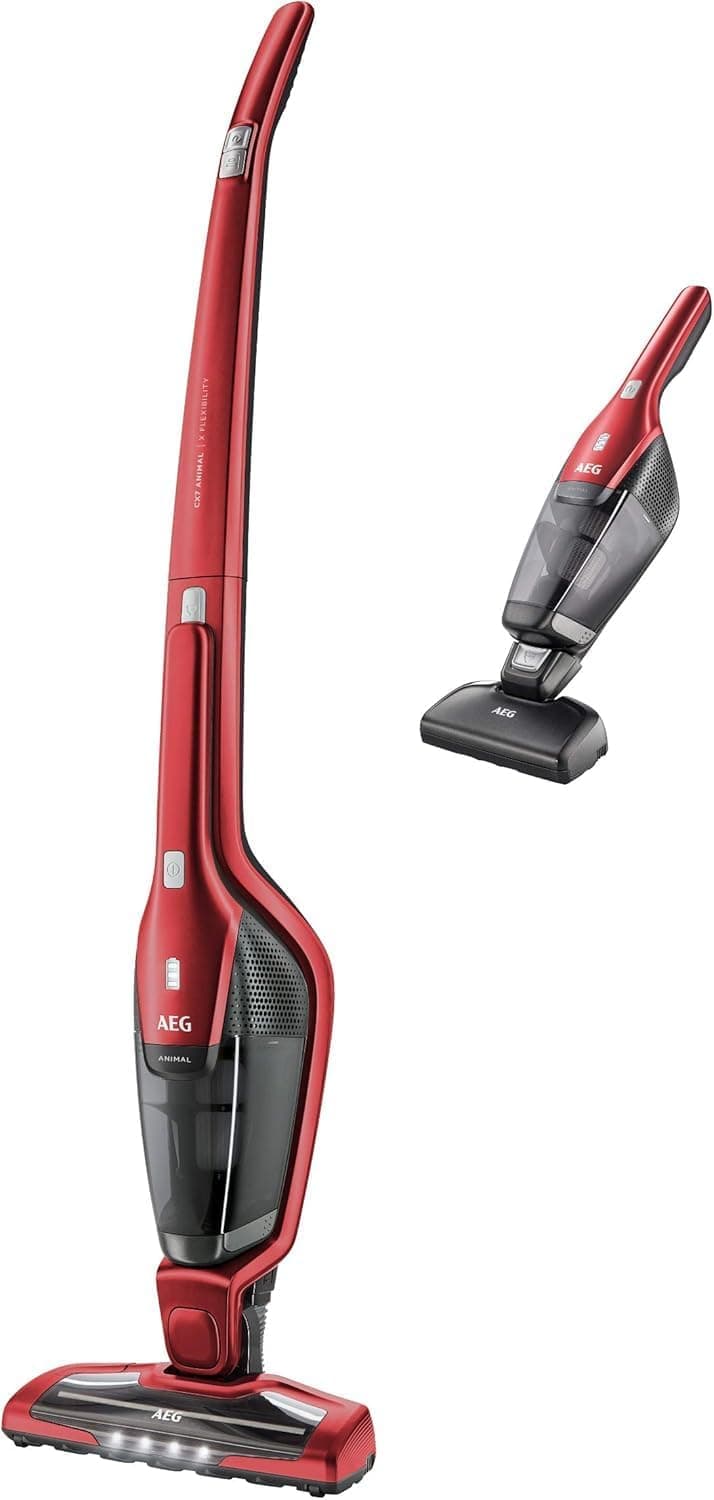 Aspirador de pó sem fio AEG CX7-2-45AN, autonomia de 45 min, 18 V, 2 velocidades, escova de 180º com LED, aspirador de pó portátil especial para animais de estimação, tanque de 0,5 L, vermelho Animais de estimação (45 min) / vermelho
