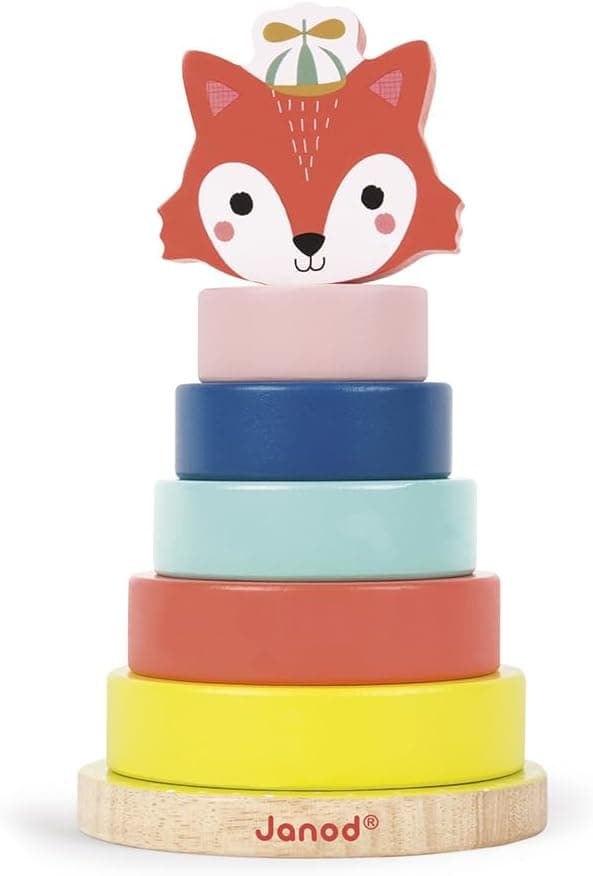 Janod - Floresta empilhável Baby Forest - Brinquedo de madeira para empilhar - Desenvolvimento de motocicleta fina - Multicolorido - A partir de 1 ano, J08014