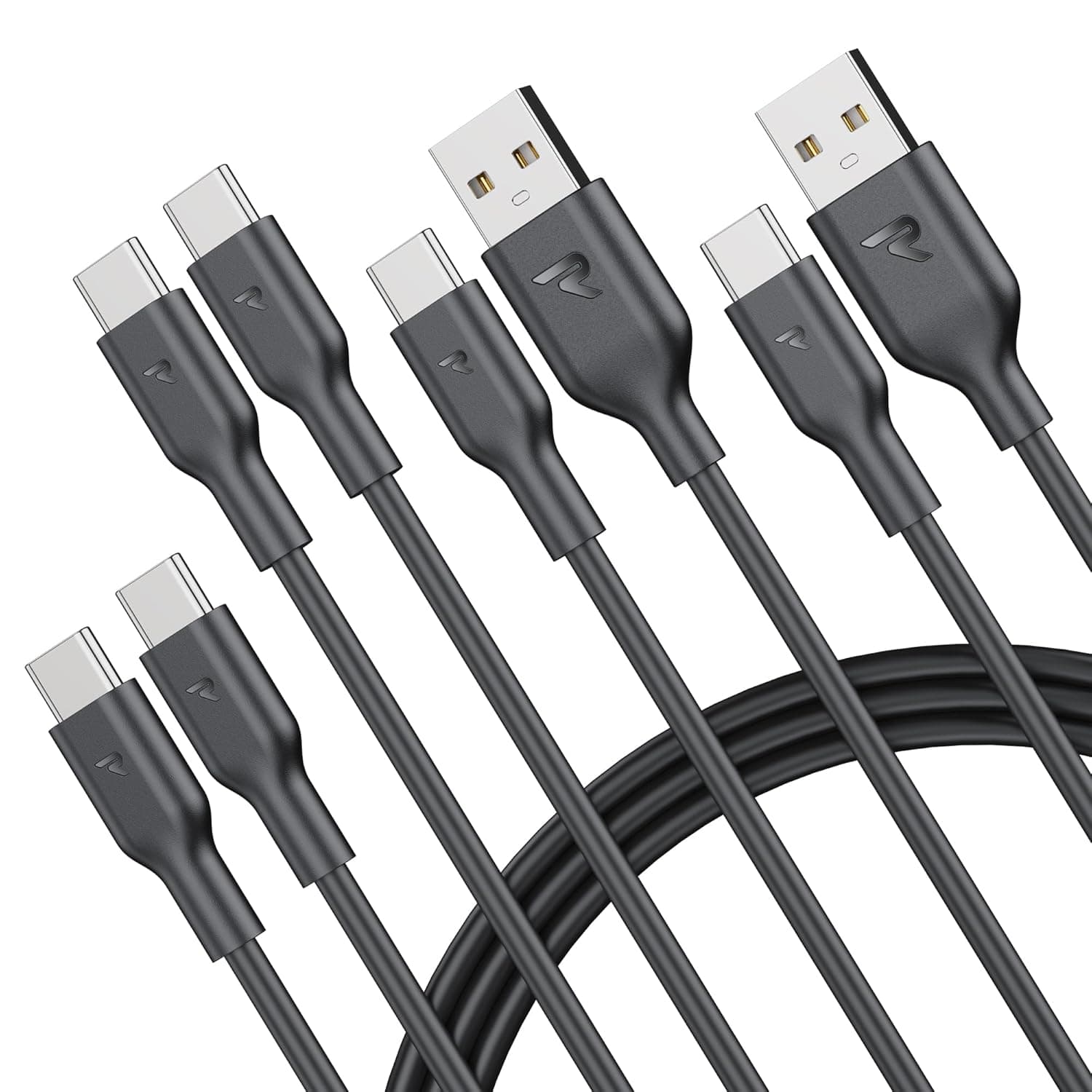 RAMPOW Cabo USB C 4 pacotes, cabo USB C carregamento rápido 1 m, cabo USB A USB C*2, USB C a USB C*2, cabo iPhone 16, cabo iPhone 15 USB tipo C para iPhone 16/16 Pro/15/15 Pro, iPad, Samsung Galaxy
