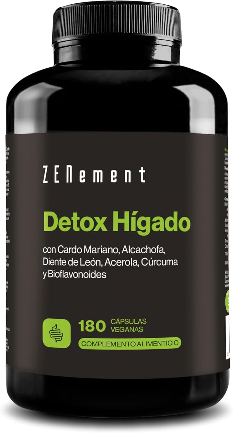 Detox Zenement Fígado com cardo-mariano, cabeça, dente-de-leão, açafrão e bioflavonóides, 180 cápsulas, purificante, melhora a digestão, natural, vegano, não-OGM, Zenement