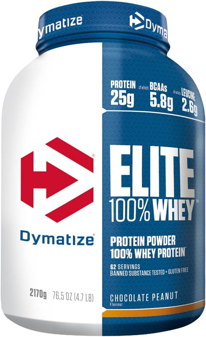 Dymatize Elite 100 % Whey Chocolate Peanut 2170 g - Pulverizador de almofada adequada e baixo açúcar proteção de soro e BCAA