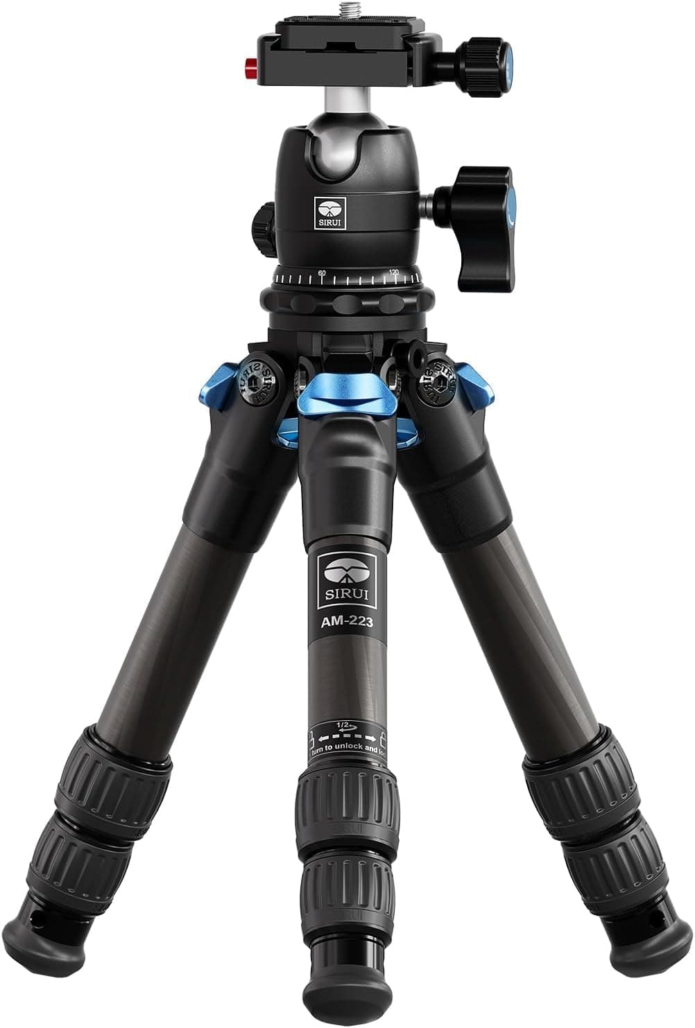 SIRUI 16" Mini tripé compacto com placa QR compatível para arca de fibra de carbono, cabeça de bola de 360° e parafusos portáteis de 1/4, carregamento MAX 15 kg para DSLR, telefone, câmara de vídeo 